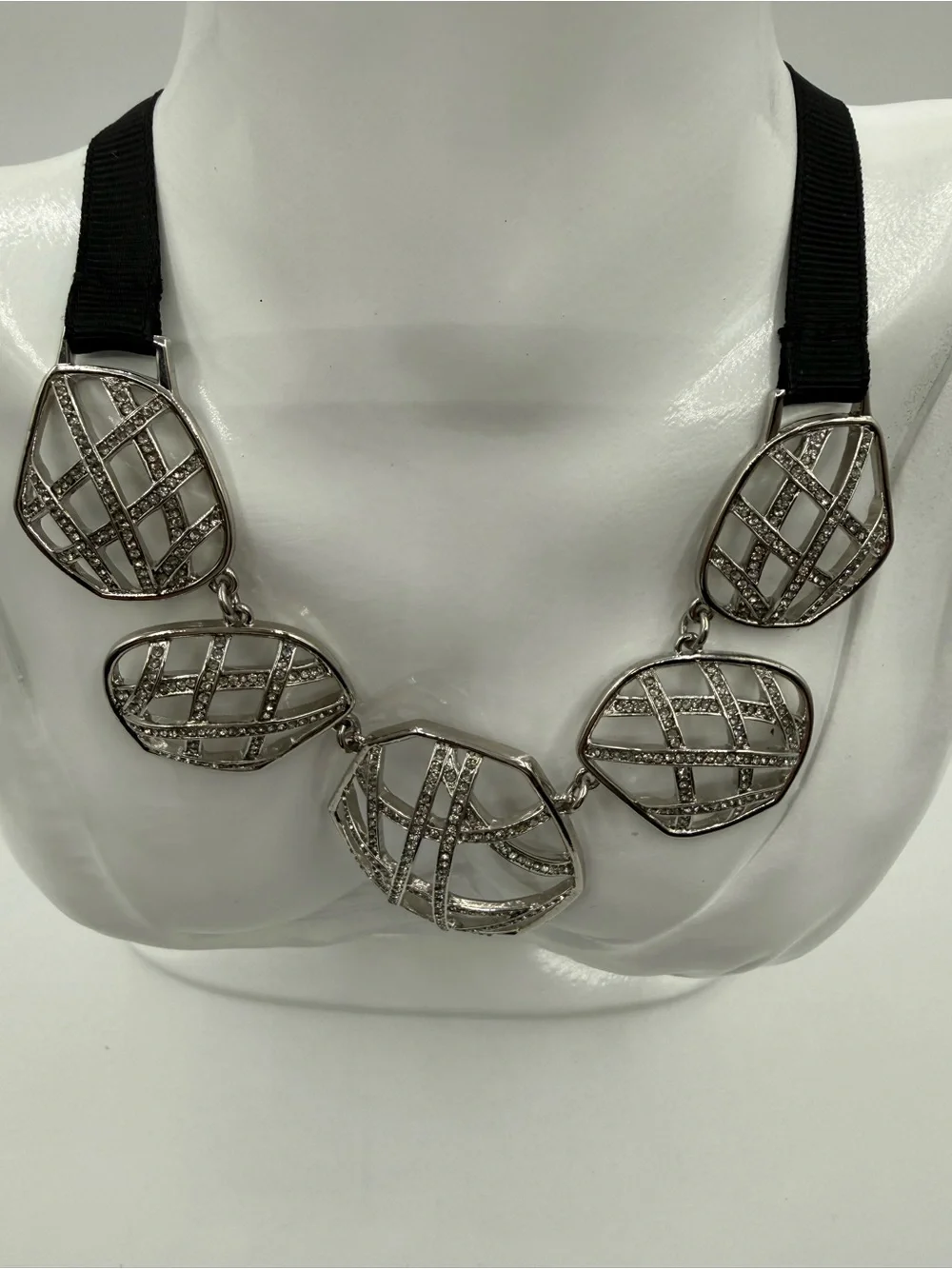 Simply Vera Silver Tone Geometric Statement Necklace Black Ribbon Collar